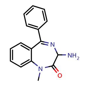 Chemical structure of 3-Amino-1-methyl-5-phenyl-1,3-dihydro-2H-1,4-benzodiazepin-2-one , CAS 103421-61-0, AChemBlock W168281