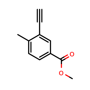 Chemical structure of Methyl 3-ethynyl-4-methylbenzoate , CAS 1255099-13-8, AChemBlock W168283