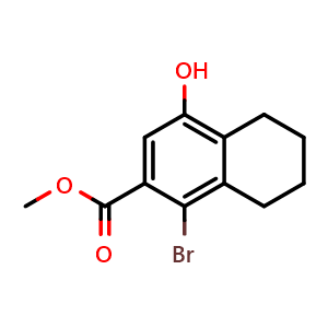 Chemical structure of Methyl 1-bromo-4-hydroxy-5,6,7,8-tetrahydronaphthalene-2-carboxylate , CAS 1253654-65-7, AChemBlock W168299