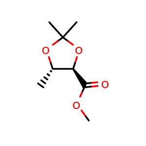 Chemical structure of Methyl (4R,5S)-2,2,5-trimethyl-1,3-dioxolane-4-carboxylate , CAS 78086-72-3, AChemBlock W168310