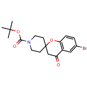 Chemical structure of tert-Butyl 6-bromo-4-oxospiro[chroman-2,4'-piperidine]-1'-carboxylate , CAS 690632-38-3, AChemBlock W168312