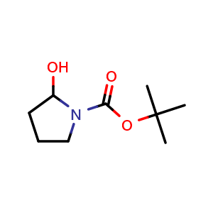 Chemical structure of tert-Butyl 2-hydroxypyrrolidine-1-carboxylate , CAS 84766-91-6, AChemBlock W168333