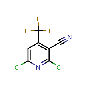 Chemical structure of 2,6-dichloro-4-(trifluoromethyl)pyridine-3-carbonitrile , CAS 13600-42-5, AChemBlock W168351