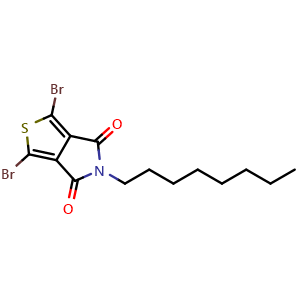Chemical structure of 2,5-Dibromo-N-n-octyl-3,4-thiophenedicarboximide , CAS 566939-58-0, AChemBlock W168394