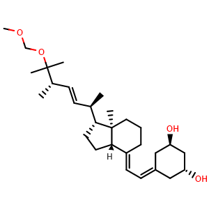 Chemical structure of (1R,3R)-5-((E)-2-((1R,3aS,7aR)-1-((2R,5S,E)-6-(methoxymethoxy)-5,6-dimethylhept-3-en-2-yl)-7a-methyldihydro-1H-inden-4(2H,5H,6H,7H,7aH)-ylidene)ethylidene)cyclohexane-1,3-diol , CAS 1023889-38-4, AChemBlock W168442