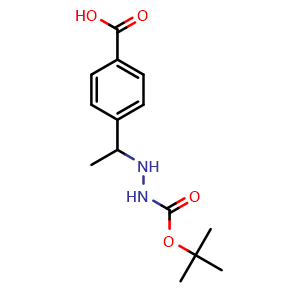 Chemical structure of 4-(1-(2-(tert-Butoxycarbonyl)hydrazinyl)ethyl)benzoic acid , CAS 1415560-36-9, AChemBlock W168461