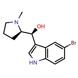 Chemical structure of (S)-(5-bromo-1H-indol-3-yl)((R)-1-methylpyrrolidin-2-yl)methanol , CAS 2070009-47-9, AChemBlock W168487
