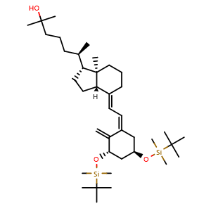 Chemical structure of (R)-6-((1R,3aS,7aR,E)-4-((Z)-2-((3S,5R)-3,5-bis(tert-butyldimethylsilyloxy)-2-methylenecyclohexylidene)ethylidene)-7a-methyloctahydro-1H-inden-1-yl)-2-methylheptan-2-ol , CAS 140710-96-9, AChemBlock W168520