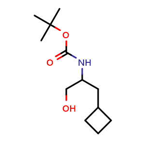 Chemical structure of tert-Butyl 1-cyclobutyl-3-hydroxypropan-2-ylcarbamate , CAS 816429-99-9, AChemBlock W168550