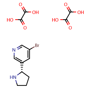 Chemical structure of (S)-3-bromo-5-(pyrrolidin-2-yl)pyridine dioxalate , CAS 1415566-39-0, AChemBlock W168553