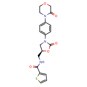 Chemical structure of (S)-N-((2-oxo-3-(4-(3-oxomorpholino)phenyl)oxazolidin-5-yl)methyl)thiophene-2-carboxamide , CAS 1415566-28-7, AChemBlock W168591