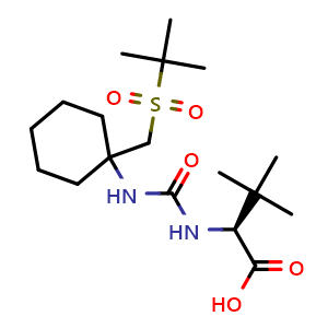 Chemical structure of (S)-2-(3-(1-(tert-butylsulfonylmethyl)cyclohexyl)ureido)-3,3-dimethylbutanoic acid , CAS 1208245-85-5, AChemBlock W168592