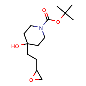 Chemical structure of tert-Butyl 4-hydroxy-4-(2-(oxiran-2-yl)ethyl)piperidine-1-carboxylate , CAS 1415562-31-0, AChemBlock W168607