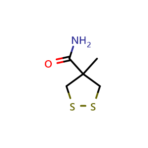 Chemical structure of 4-Methyl-1,2-dithiolane-4-carboxamide , CAS 208243-73-6, AChemBlock W168635