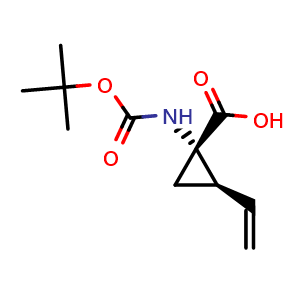 Chemical structure of (1S,2R)-1-((tert-Butoxycarbonyl)amino)-2-vinylcyclopropanecarboxylic acid , CAS 259214-55-6, AChemBlock W168645