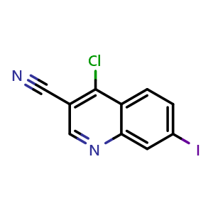 Chemical structure of 4-Chloro-7-iodoquinoline-3-carbonitrile , CAS 364793-64-6, AChemBlock W168654