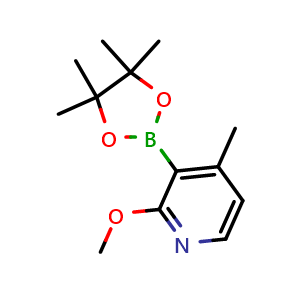 Chemical structure of 2-methoxy-4-methyl-3-(4,4,5,5-tetramethyl-1,3,2-dioxaborolan-2-yl)pyridine , CAS 1420998-43-1, AChemBlock W168683