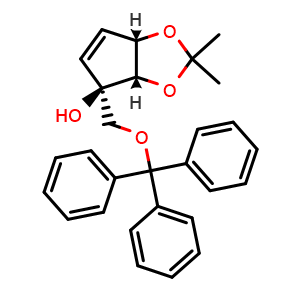 Chemical structure of (3aS,4R,6aS)-2,2-Dimethyl-4-((trityloxy)methyl)-4,6a-dihydro-3aH-cyclopenta[d][1,3]dioxol-4-ol , CAS 865838-13-7, AChemBlock W168705
