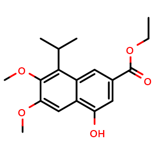 Chemical structure of Ethyl 4-hydroxy-8-isopropyl-6,7-dimethoxy-2-naphthoate , CAS 1174764-48-7, AChemBlock W168712