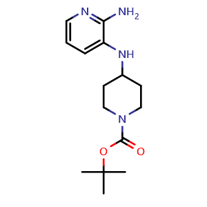Chemical structure of tert-Butyl 4-((2-aminopyridin-3-yl)amino)piperidine-1-carboxylate , CAS 781649-86-3, AChemBlock W168717
