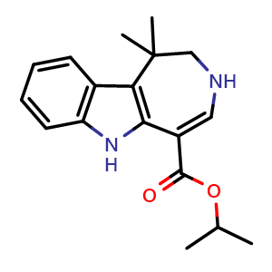 Chemical structure of Isopropyl 1,1-dimethyl-1,2,3,6-tetrahydroazepino[4,5-b]indole-5-carboxylate , CAS 942145-77-9, AChemBlock W168722