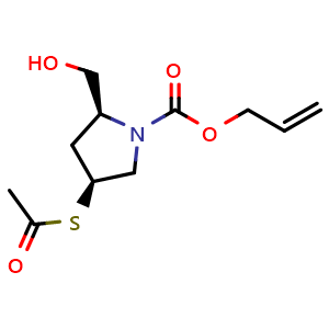 Chemical structure of allyl (2S,4S)-4-(acetylthio)-2-(hydroxymethyl)pyrrolidine-1-carboxylate , CAS 136140-32-4, AChemBlock W168724