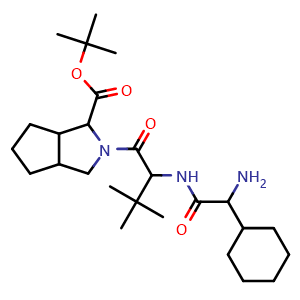 Chemical structure of tert-Butyl 2-(2-(2-amino-2-cyclohexylacetamido)-3,3-dimethylbutanoyl)octahydrocyclopenta[c]pyrrole-1-carboxylate , CAS 926276-18-8, AChemBlock W168740