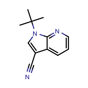 Chemical structure of 1-(tert-Butyl)-1H-pyrrolo[2,3-b]pyridine-3-carbonitrile , CAS 269726-50-3, AChemBlock W168767