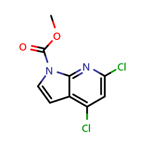 Chemical structure of Methyl 4,6-dichloro-1H-pyrrolo[2,3-b]pyridine-1-carboxylate , CAS 1125592-35-9, AChemBlock W168779