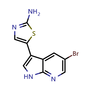 Chemical structure of 5-(5-Bromo-1H-pyrrolo[2,3-b]pyridin-3-yl)thiazol-2-amine , CAS 1071455-03-2, AChemBlock W168780