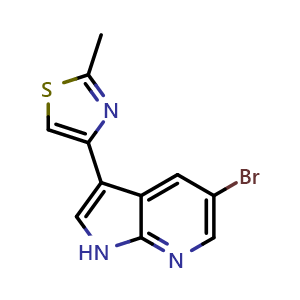 Chemical structure of 4-(5-Bromo-1H-pyrrolo[2,3-b]pyridin-3-yl)-2-methylthiazole , CAS 1046793-78-5, AChemBlock W168781