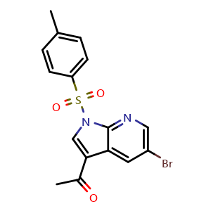 Chemical structure of 1-(5-Bromo-1-tosyl-1H-pyrrolo[2,3-b]pyridin-3-yl)ethanone , CAS 1052633-38-1, AChemBlock W168785