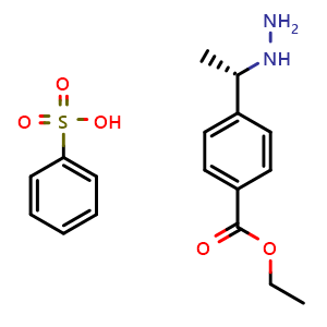 Chemical structure of (S)-ethyl 4-(1-hydrazinylethyl)benzoate benzenesulfonate , CAS 934495-38-2, AChemBlock W168803