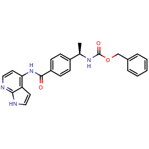 Chemical structure of (R)-benzyl (1-(4-((1H-pyrrolo[2,3-b]pyridin-4-yl)carbamoyl)phenyl)ethyl)carbamate , CAS 173897-93-3, AChemBlock W168809