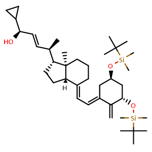 Chemical structure of (1S,4R,E)-4-((1R,3aS,7aR,E)-4-((E)-2-((3S,5R)-3,5-bis(tert-butyldimethylsilyloxy)-2-methylenecyclohexylidene)ethylidene)-7a-methyloctahydro-1H-inden-1-yl)-1-cyclopropylpent-2-en-1-ol , CAS 112849-27-1, AChemBlock W168811