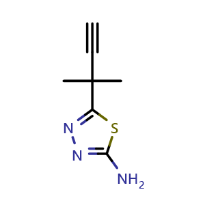 Chemical structure of 5-(2-Methylbut-3-yn-2-yl)-1,3,4-thiadiazol-2-amine , CAS 97987-64-9, AChemBlock W168815