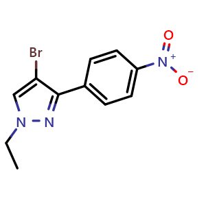 Chemical structure of 4-Bromo-1-ethyl-3-(4-nitrophenyl)-1H-pyrazole , CAS 942920-12-9, AChemBlock W168816