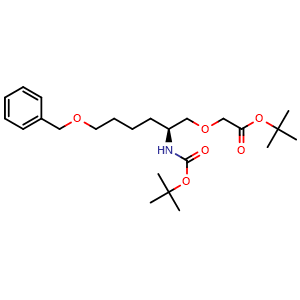 Chemical structure of (S)-tert-Butyl 2-(6-(benzyloxy)-2-(tert-butoxycarbonylamino)hexyloxy)acetate , CAS 1166394-93-9, AChemBlock W168821