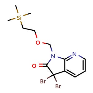 Chemical structure of 3,3-Dibromo-1-((2-(trimethylsilyl)ethoxy)methyl)-1H-pyrrolo[2,3-b]pyridin-2(3H)-one , CAS 879132-47-5, AChemBlock W168822