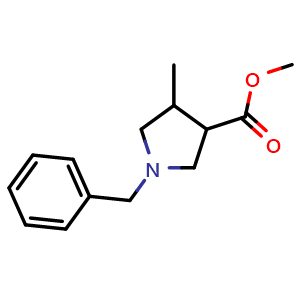 Chemical structure of Methyl 1-benzyl-4-methylpyrrolidine-3-carboxylate , CAS 885958-67-8, AChemBlock W168872