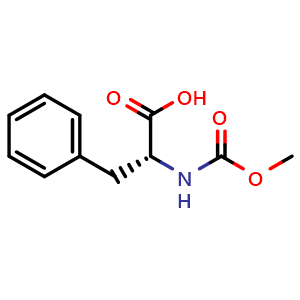 Chemical structure of (R)-2-(methoxycarbonylamino)-3-phenylpropanoic acid , CAS 67401-65-4, AChemBlock W168877