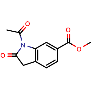 Chemical structure of Methyl 1-acetyl-2-oxoindoline-6-carboxylate , CAS 676326-36-6, AChemBlock W168881