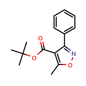 Chemical structure of tert-Butyl 5-methyl-3-phenylisoxazole-4-carboxylate , CAS 211429-79-7, AChemBlock W168884