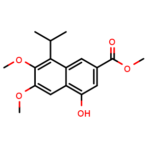 Chemical structure of Methyl 4-hydroxy-8-isopropyl-6,7-dimethoxy-2-naphthoate , CAS 1415564-88-3, AChemBlock W168885