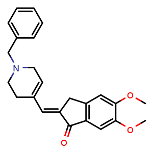 Chemical structure of 2,3-Dihydro-5,6-dimethoxy-2-[[1,2,3,6-tetrahydro-1-(phenylmethyl)-4-pyridinyl]methylene]-1H-inden-1-one , CAS 923571-20-4, AChemBlock W168889