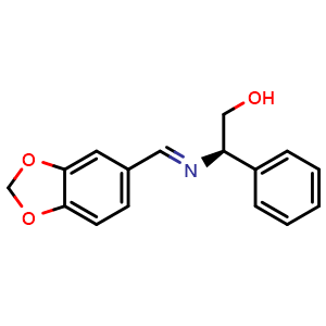 Chemical structure of (R,E)-2-(benzo[d][1,3]dioxol-5-ylmethyleneamino)-2-phenylethanol , CAS 179930-11-1, AChemBlock W168890