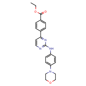 Chemical structure of Ethyl 4-(2-(4-morpholinophenylamino)pyrimidin-4-yl)benzoate , CAS 1056634-62-8, AChemBlock W168891