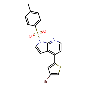 Chemical structure of 4-(4-Bromothiophen-2-yl)-1-tosyl-1H-pyrrolo[2,3-b]pyridine , CAS 1415560-65-4, AChemBlock W168897
