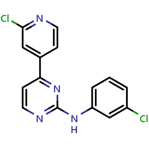 Chemical structure of N-(3-chlorophenyl)-4-(2-chloropyridin-4-yl)pyrimidin-2-amine , CAS 164658-40-6, AChemBlock W168915