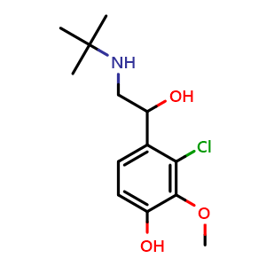 Chemical structure of 4-(2-(tert-Butylamino)-1-hydroxyethyl)-3-chloro-2-methoxyphenol , CAS 83847-89-6, AChemBlock W168927